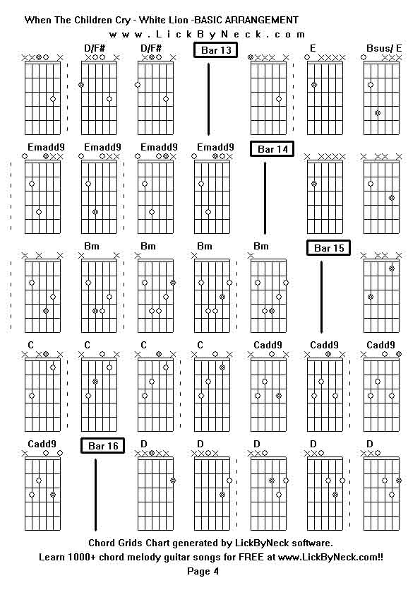 Chord Grids Chart of chord melody fingerstyle guitar song-When The Children Cry - White Lion -BASIC ARRANGEMENT,generated by LickByNeck software.